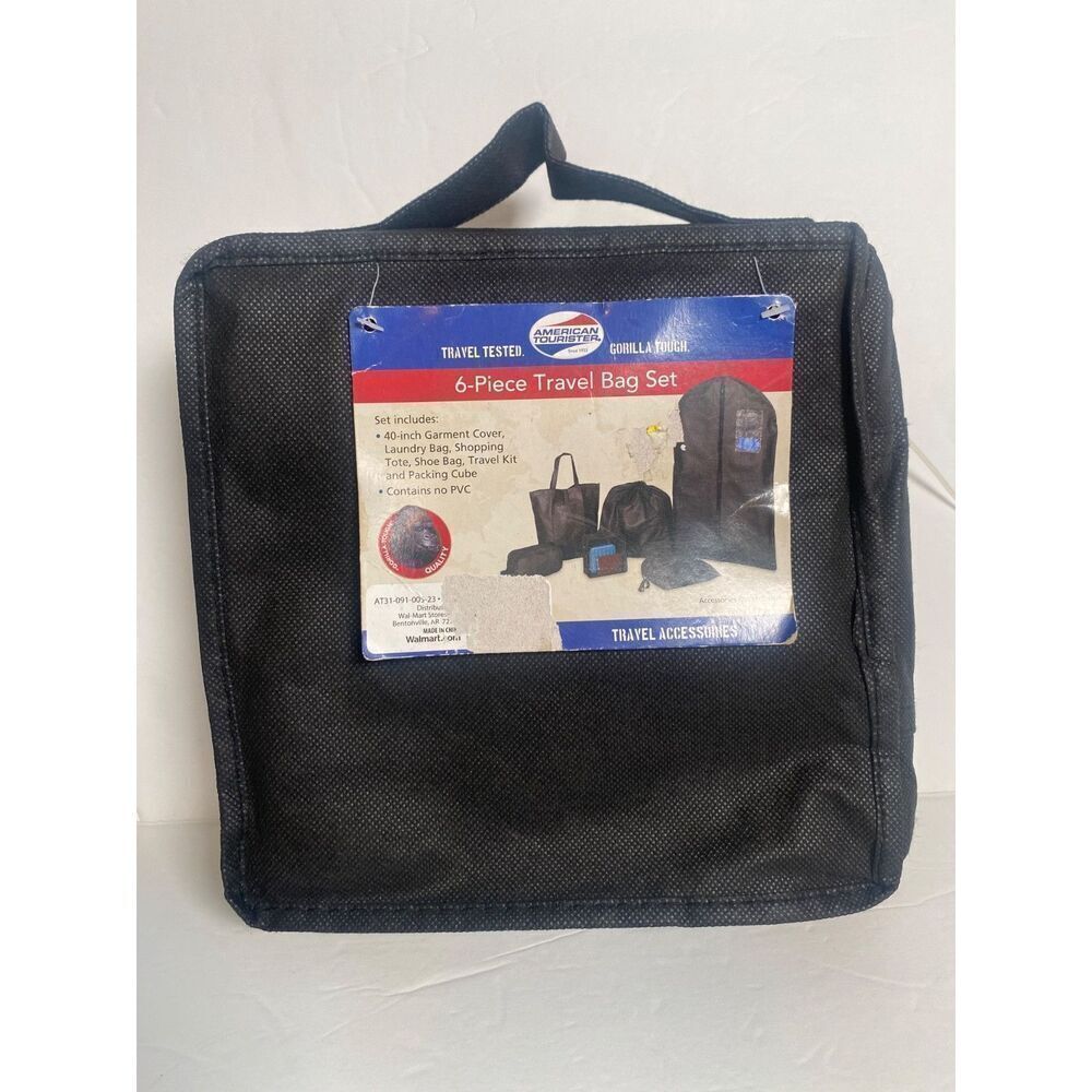 American Tourister 6 Piece Travel Bag Set Black NOS VTG Gorilla Tough Garment